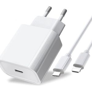 Snellader iPhone met 2m kabel - 20W oplader inclusief Oplaadkabel van 2 meter - USB-C naar lightning (iPhone) kabel 2m - 20W snellader USB-C