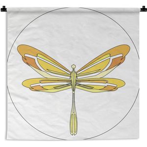 Wandkleed Libelle illustratie - Een illustratie van een gele libelle Wandkleed katoen 150x150 cm - Wandtapijt met foto