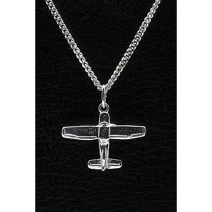 Zilveren Vliegtuig ketting hanger - 1