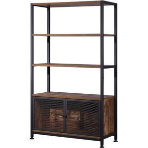 Rootz Vintage staande plank - opbergkast - boekenkast met gaasdeuren - ruim, veelzijdig, duurzaam - zwart metaal en hout - 30 cm x 121 cm x 70 cm
