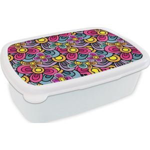 Broodtrommel Wit - Lunchbox - Brooddoos - Patroon - Hippie - Bloemen - Paars - 18x12x6 cm - Volwassenen