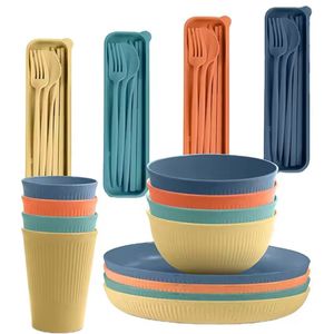 Serviesset, servies, 17-delig, servies, campingservies, combinatieservies, servies met borden, schalen en kopjes, 4 personen, cadeauset, keuken, herbruikbaar