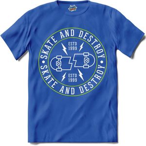 Skate And Destroy | Skaten - Skateboard - T-Shirt - Unisex - Royal Blue - Maat XL