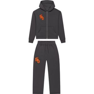 SB Legacy Trainingspak Unisex – Streetwear Set voor Heren & Dames – Hoodie met Rits & Joggingbroek – Grijs / Oranje – Maat XS t/m XL – Strictly Business Clothing