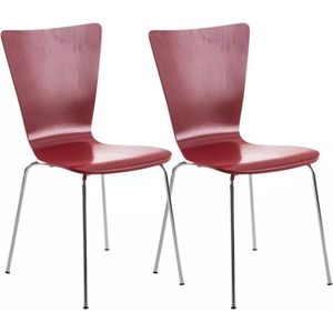 In And OutdoorMatch Bezoekersstoel Vicente - Houten stoel rood - Set van 2 - Met rugleuning - Vergaderstoel - Zithoogte 45cm