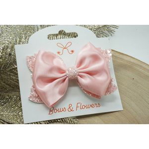 Vinyl Satijn Haarstrik - Roze - Haarstrik  - Baby shower - Bows and Flowers