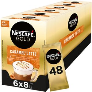 Nescafé Gold Caramel Latte oploskoffie - 6 doosjes à 8 zakjes
