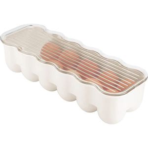 Eierrekje - met deksel/plastic/voor maximaal 12 eieren/geschikt voor de koelkast - crème/doorzichtig