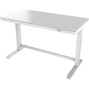 Euroseats Zit/Sta bureau 2x USB aansluiting. Uitvoering wit met wit glazen topblad 120x60