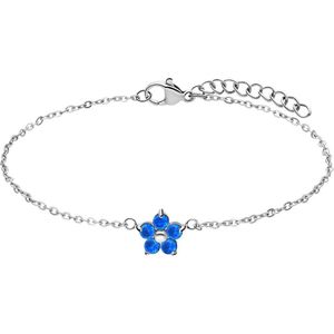 Lucardi Dames Stalen armband bloem met zirkonia blue topaz - Armband - Staal - Zilverkleurig - 20 cm