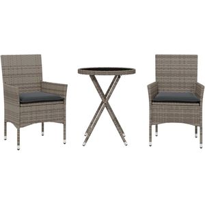 vidaXL Bistroset - 3-delig - Poly Rattan - Grijs Bistro Set - Tuinmeubel - Buis Stoel - Terras Meubel - Eetkamerset