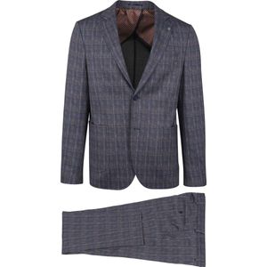 Suitable - Kostuum Jersey Grijs Blauw Ruit - Heren - Maat 48 - Slim-fit