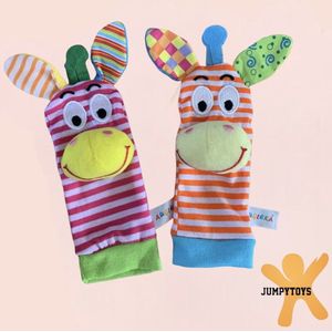 JUMPYTOYS - Babysokken met rammelaar - 2delig - Zebra - Dierlijk figuurtje - ROOS/ORANJE