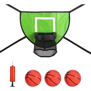 Trampoline Basketbalring - Basketbalring voor Trampoline met 3 Basketballen en Pomp - Waterdicht Basketbaldoel - Zacht Basketbalspelbevestiging voor Basketballiefhebbers - Groen mini trampoline