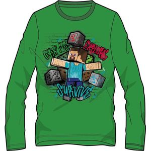 Minecraft Longsleeve - Groen - 100% Katoen. Maat 116 cm / 6 jaar.