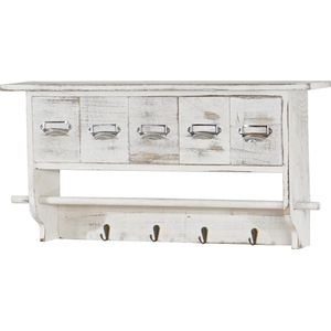 Kapstok MCW-C49, wandkapstok wandplank, vintage met 5 laden 32x65x13cm ~ shabby look, wit