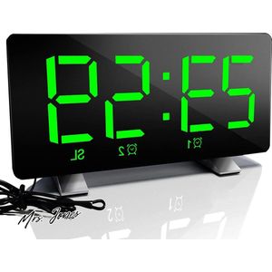 Mrs. Jones Wekkerradio met USB-oplaadpoorten en elektrische klok instelbare helderheid sluimerfunctie 12/24 uur groen .