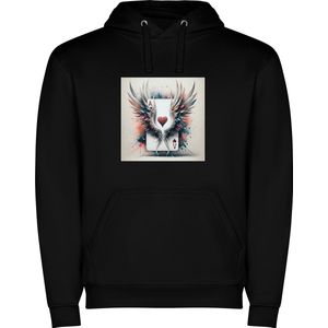 Zwarte unisex hoodie met “ Kleurrijke Speelkaart Harten Aas – Harten – Schoppen – Klaver – Ruit “ Print Full Color merk Roly maat XL