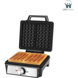 LifeStages - Waffle Maker - Wafelijzer Voor 2 Belgische Wafels - 1600 W - Anti-Aanbakplaten - 20,3 X 17,2 X 2 Cm - Wafelijzer Met Instelbare Temperatuur - LED-Display - Compact Ontwerp Gemaakt Van Roestvrij Staal - BPA-Vrij