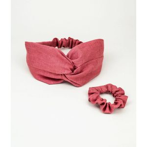 Obumi Linnen Scrunchie & ""LOVE"" Haarband Gift Set - Strawberry Rosé