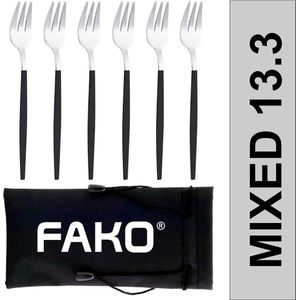 Fako Bijoux® - Gebaksvork / Dessertvork Smal - Vork - Vorkjes - 13cm - Zilver/Zwart - 6 Stuks