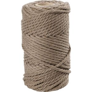Macramé koord, L: 55 m, d 4 mm, lichtbruin, 330gr/ 1 rol