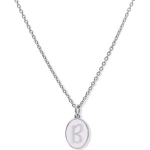 Silventi 9LA-20059-B Zilveren Ketting met Letterhangertje - B - Ovaal - 12x8,8mm - Emaille - Lila - Rhodium - Zilver