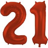 Folat Folie ballonnen - 21 jaar cijfer - rood - 86 cm - leeftijd feestartikelen