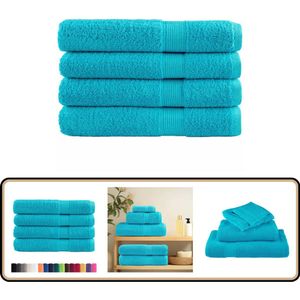 vidaXL Saunadoeken SOLUND - Set van 4 - Turquoise Saunahanddoeken - Turkoois - Katoen - Handdoeken - Sauna Accessoires