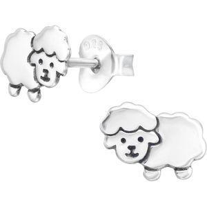 Joy|S - Zilveren schaap oorbellen - 8.5 x 5.5 mm - zilver - kinderoorbellen