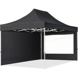 3x4,5 m Easy Up partytent Vouwpaviljoen, ECONOMY staal 30mm met zijwanden (panorama), zwart