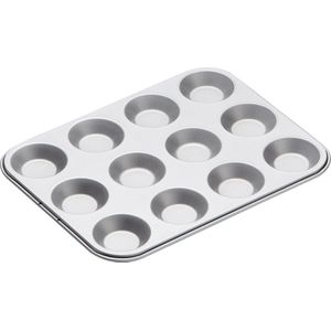 KitchenCraft Muffinvorm / Bakvorm met Anti-Aanbaklaag - 12 Gaten 31,5 x 24 Centimeter Zilver