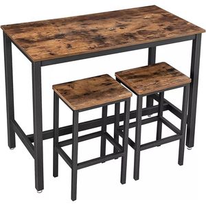 In And OutdoorMatch Bartafel met barkrukken Rixt - Rechthoekig - Barkrukken industrieel - Metaal en hout - 120x60x90cm