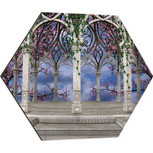 WallClassics - Dibond Hexagon - Koepel met Bloemen - 60x52.2 cm Foto op Hexagon (Met Ophangsysteem)