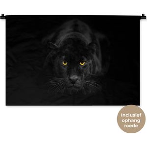 Wandkleed - Wanddoek - Luipaard - Ogen - Zwart - 90x60 cm - Wandtapijt