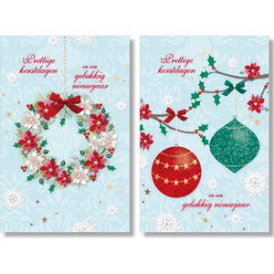 MGPcards - 2 doosjes à 10 Luxe dubbele wenskaarten - Kerst/Nieuwjaar - Foliebewerking - Witte envelop - 10.5 x 16 cm - 2 Motieven per doosje