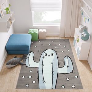 Tapiso Baby Vloerkleed Grijs Blauw Modern Cactus Kinderkamer Tapijt Maat- 80x150
