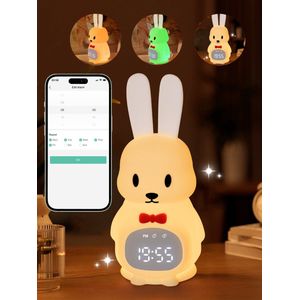 Lopoleis® Slaaptrainer – Slaapwekker Baby – Nachtlamp functie met Wekker – Kinderwekker – Tuxedo Rabbit – Inclusief App