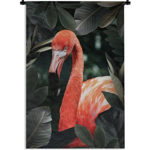 Wandkleed FlamingoKerst illustraties - Een flamingo tussen de bladeren Wandkleed katoen 90x135 cm - Wandtapijt met foto