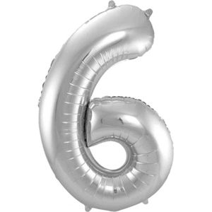 LUQ - Cijfer Ballonnen - Cijfer Ballon 6 Jaar zilver XL Groot - Helium Verjaardag Versiering Feestversiering Folieballon