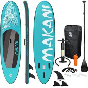 Opblaasbare Stand Up Paddle Board Makani, 320 x 82 x 15 cm, turquoise, incl. pomp en draagtas, gemaakt van PVC