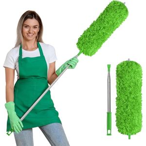 Selbro ® Verstelbare Microvezel Stofdoek met Uitschuifbare RVS Stok en Buigbare Hoekborstel tot 242 cm