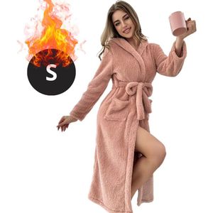 Livano Badjas Dames - Fleece - Katoen - Badstof - Sauna - Hamam - Wafel - Bathrobe - Duster - Ochtendjas - Kimono - Perzik S
