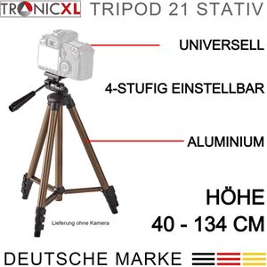 TronicXL 360° Tripod 21 camerastatief, statief DSLR aluminium, 130 cm voor driepoot-camera, universeel reserveonderdeel, geschikt voor Casio Exilim EX-H5 H20G H30 H50 JE10 N1 N5 N10 N20 N50