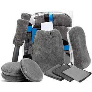 9 Stuks Auto Wassen Schoonmaak Kits Microfiber Handdoeken Blush Spons Wassen Handschoen Polish Applicator Pads Auto Detaillering Wassen Gereedschap