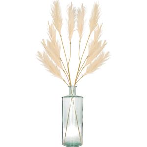 Decoratie pampasgras pluimen in vaas gerecycled glas - creme wit - 98 cm - Tafel bloemstukken