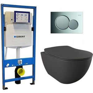Geberit UP 320 Toiletset - Inbouw WC Hangtoilet Wandcloset - Creavit Mat Antraciet Geberit Sigma-01 Glans Chroom