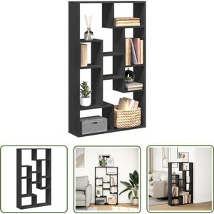 The Living Store Boekenkast 72x20x120 cm bewerkt hout zwart - Boekenkast - Houten Boekenkast - Bibliotheekkast - Opbergkast - Vintage Boekenkast
