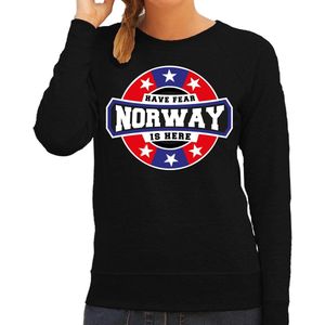 Have fear Norway is here sweater met sterren embleem in de kleuren van de Noorse vlag - zwart - dames - Noorwegen supporter / Noors elftal fan trui / EK / WK / kleding XS