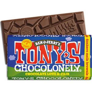 Tony's Chocolonely Ben & Jerry's Donkere Melk Chocolade - Brownie stukjes - Fairtrade Chocolade reep - 180 gram